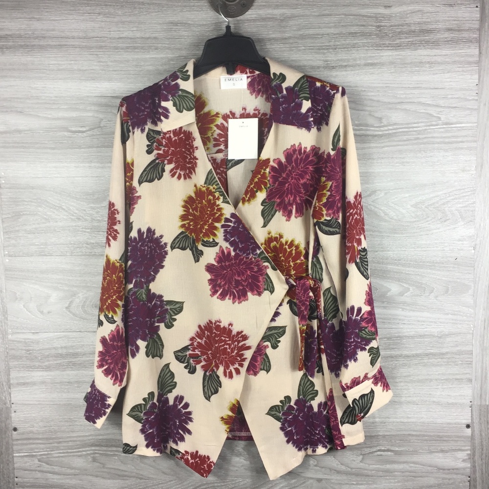 EMELIA Ivory Floral Wrap Blouse